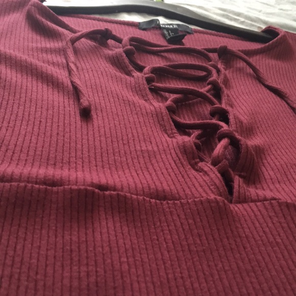 Forever 21 Maroon Ribbed Lace Up Bodycon Dress - Picture 4 of 5